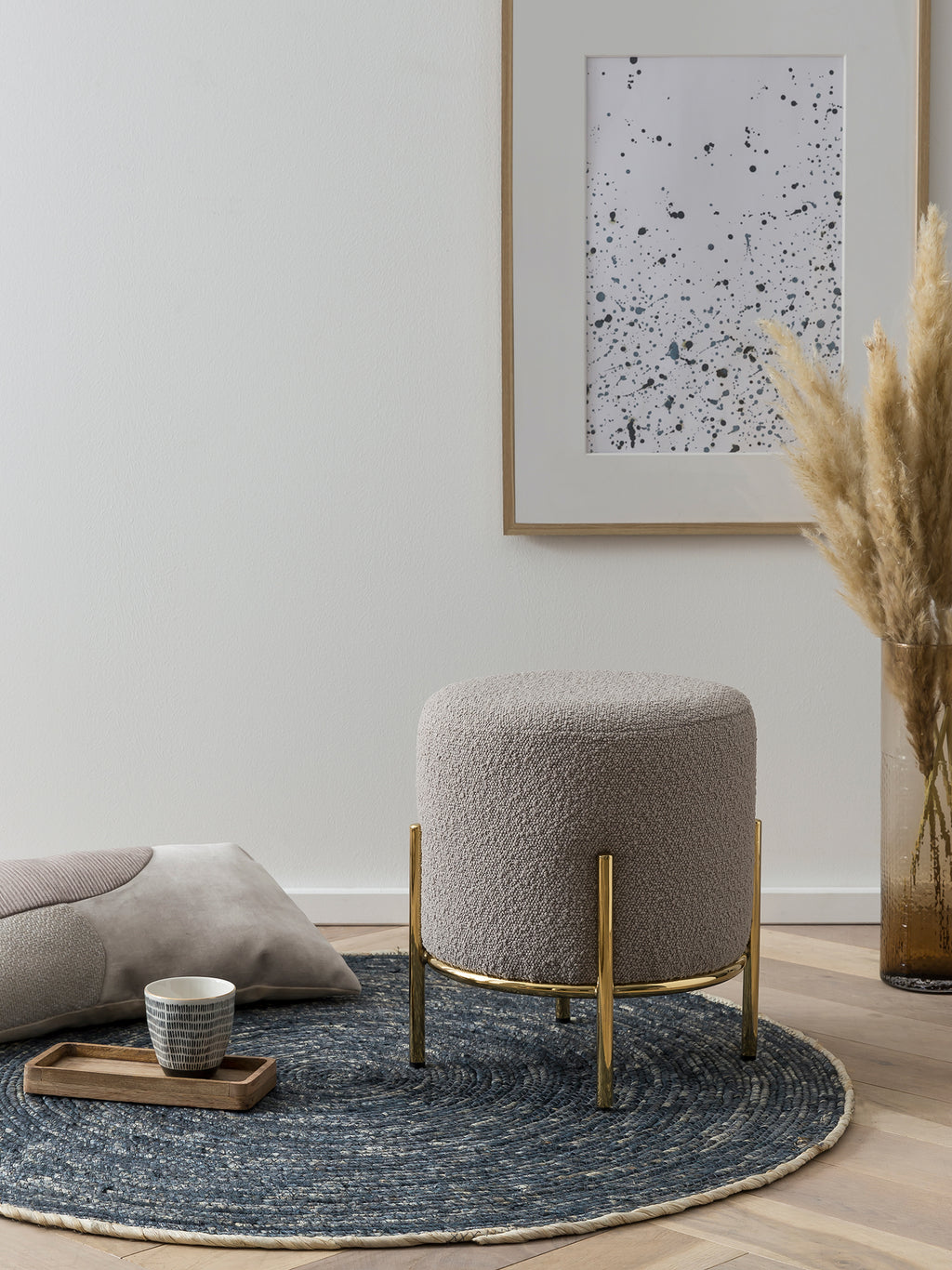 Sales Fever - Polsterhocker Ø35 cm Bouclé Stoff Taupe#