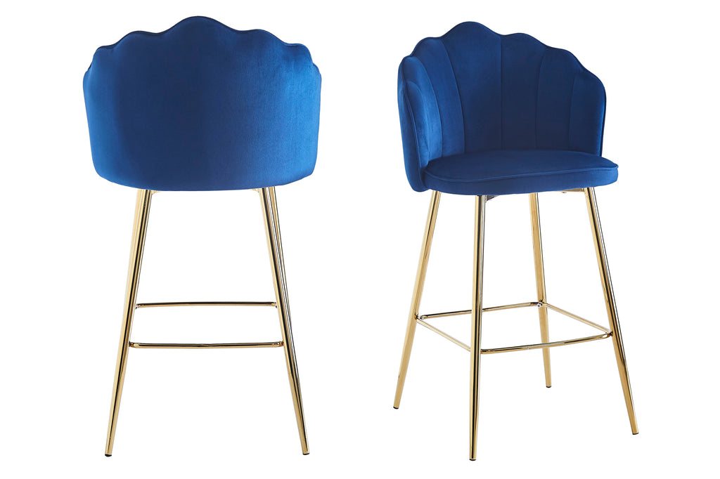 Sales Fever - Barhocker Muscheldesign 2er Set aus Samt Dunkelblau#