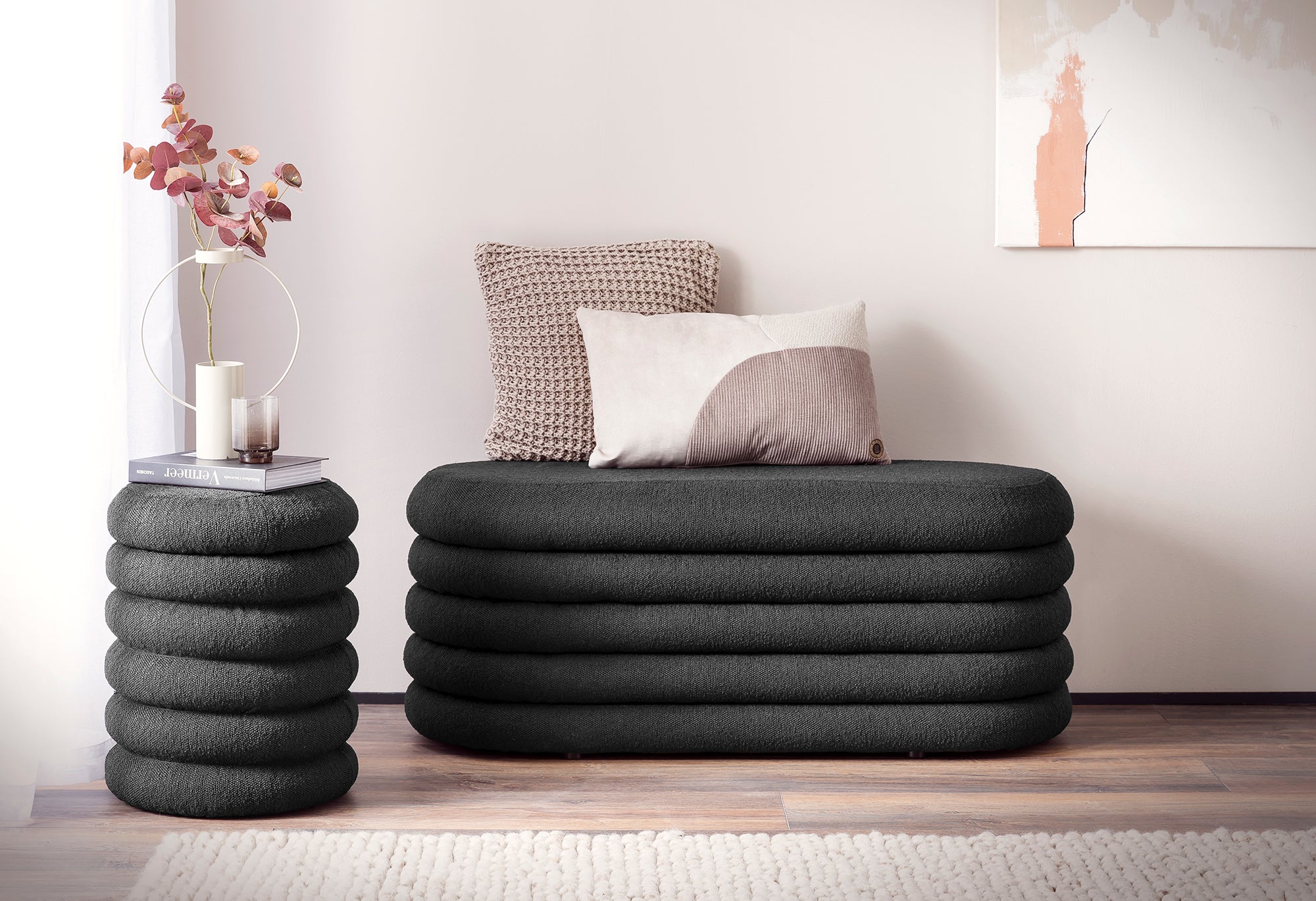 Sales Fever - Bouclé Polsterhocker/Bettbank Anthrazit