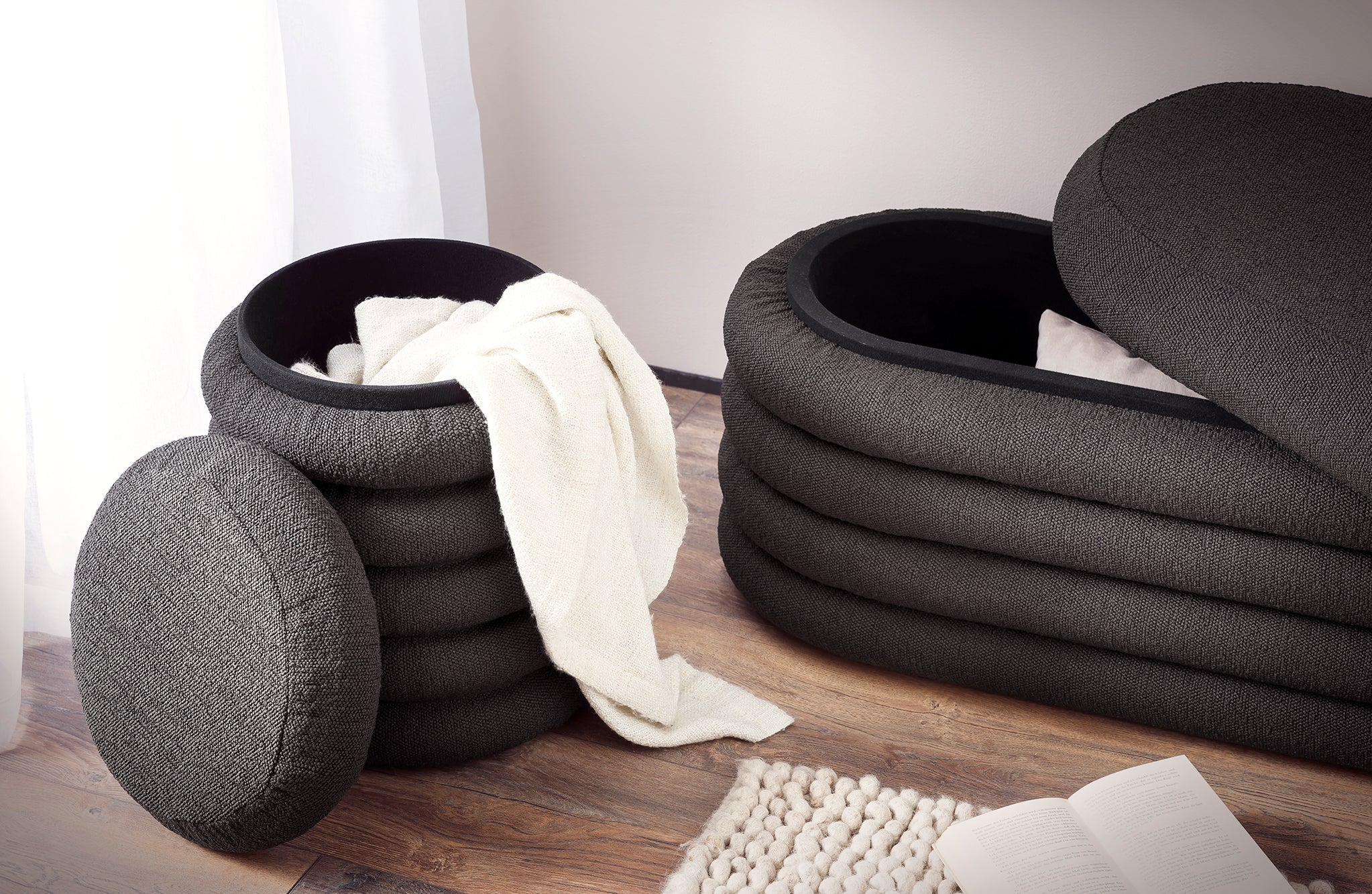 Sales Fever - Bouclé Polsterhocker/Bettbank Anthrazit