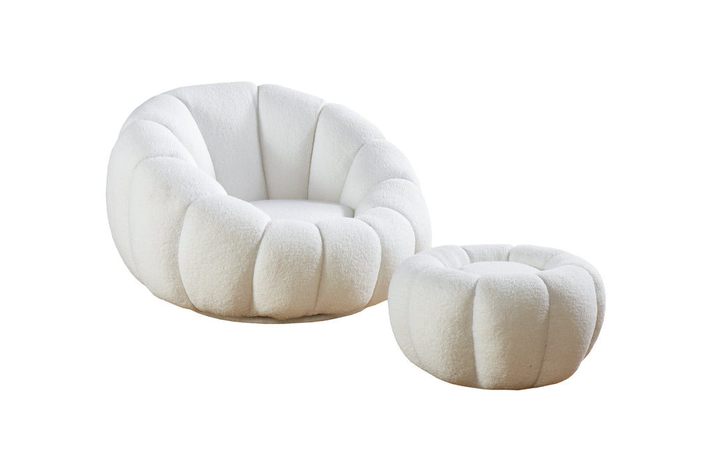 Sales Fever - Sessel und Hocker Set aus Teddyfell Weiß