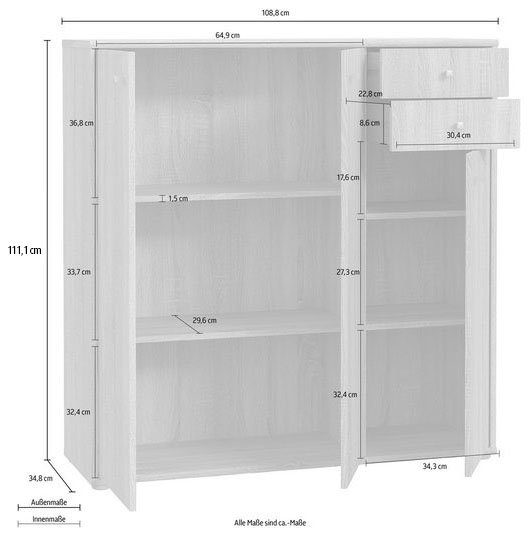 Kommode 3 Türen 2 Schubladen