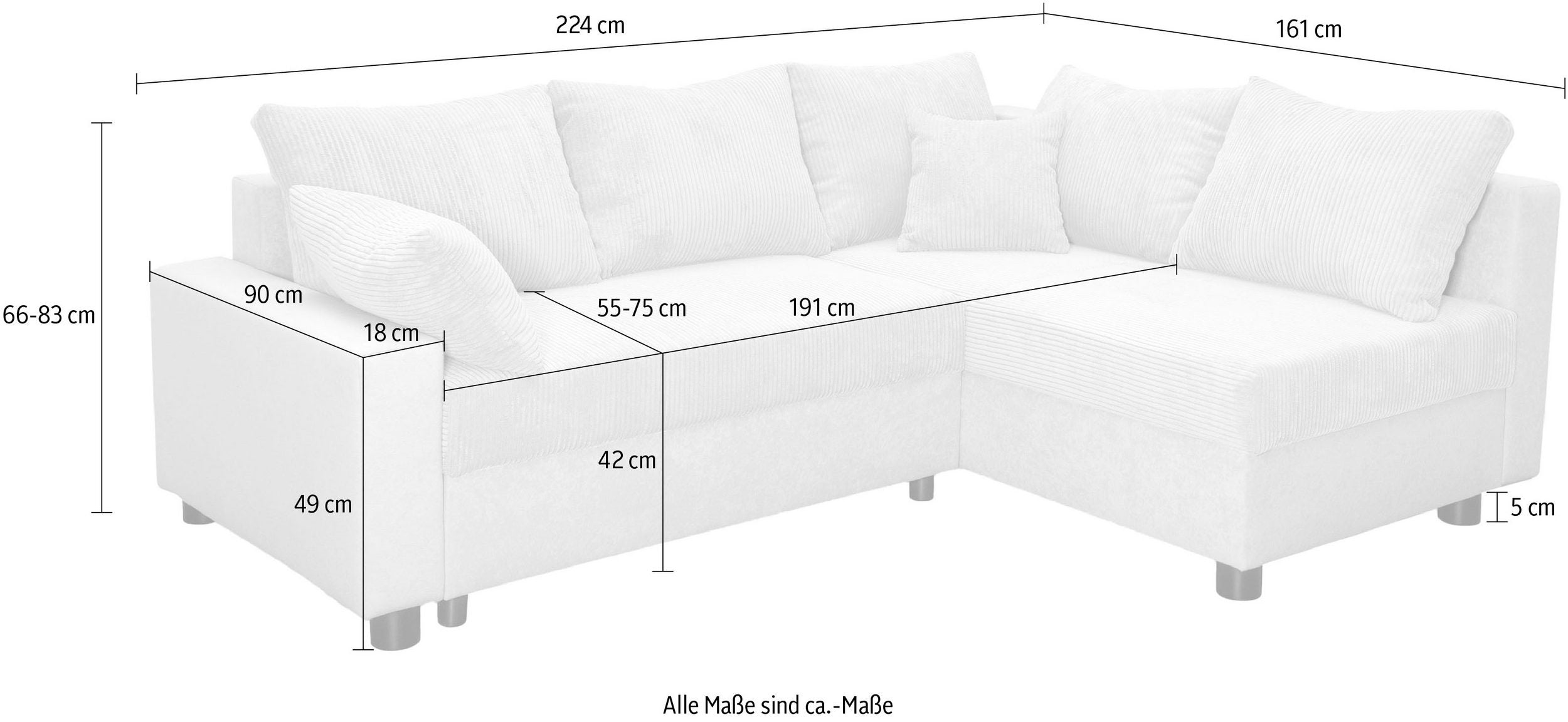 Ecksofa Parma mit Schlaffunktion und Bettkasten