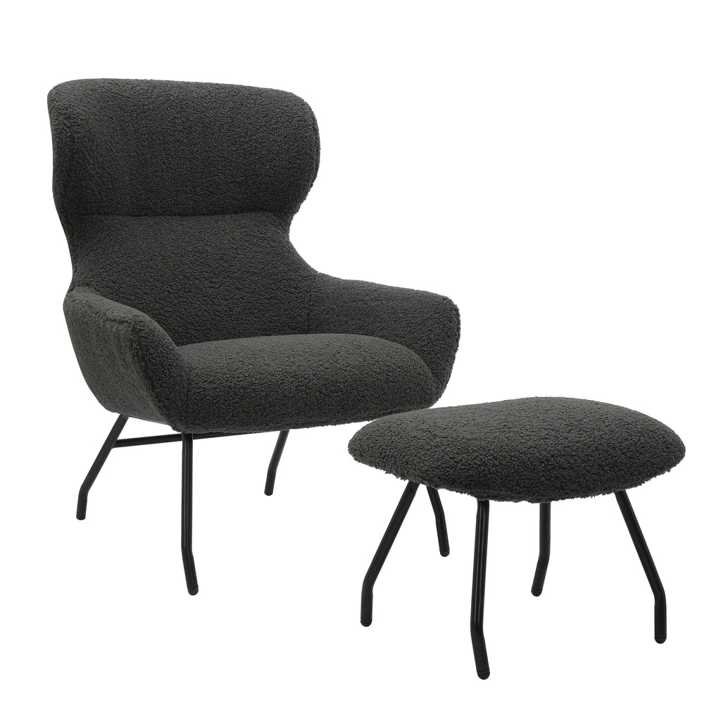 Sales Fever - Sessel und Hocker Set Teddyfell Anthrazit