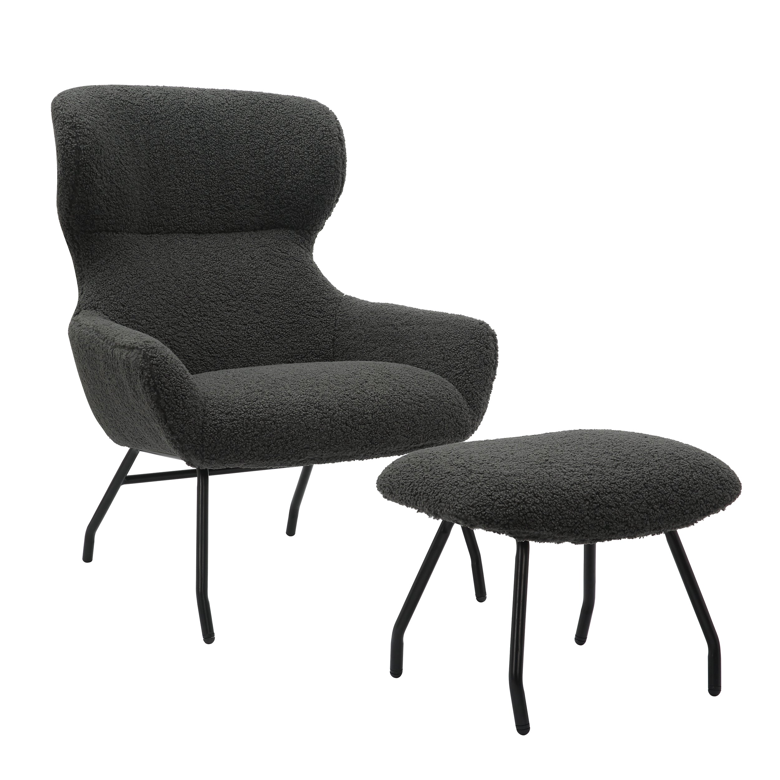 Sales Fever - Sessel und Hocker Set Teddyfell Anthrazit