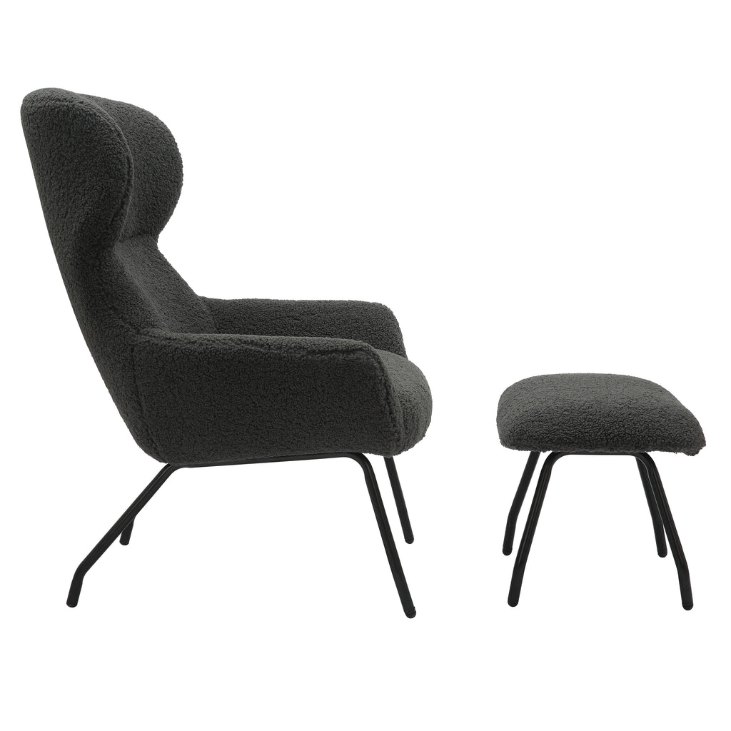 Sales Fever - Sessel und Hocker Set Teddyfell Anthrazit