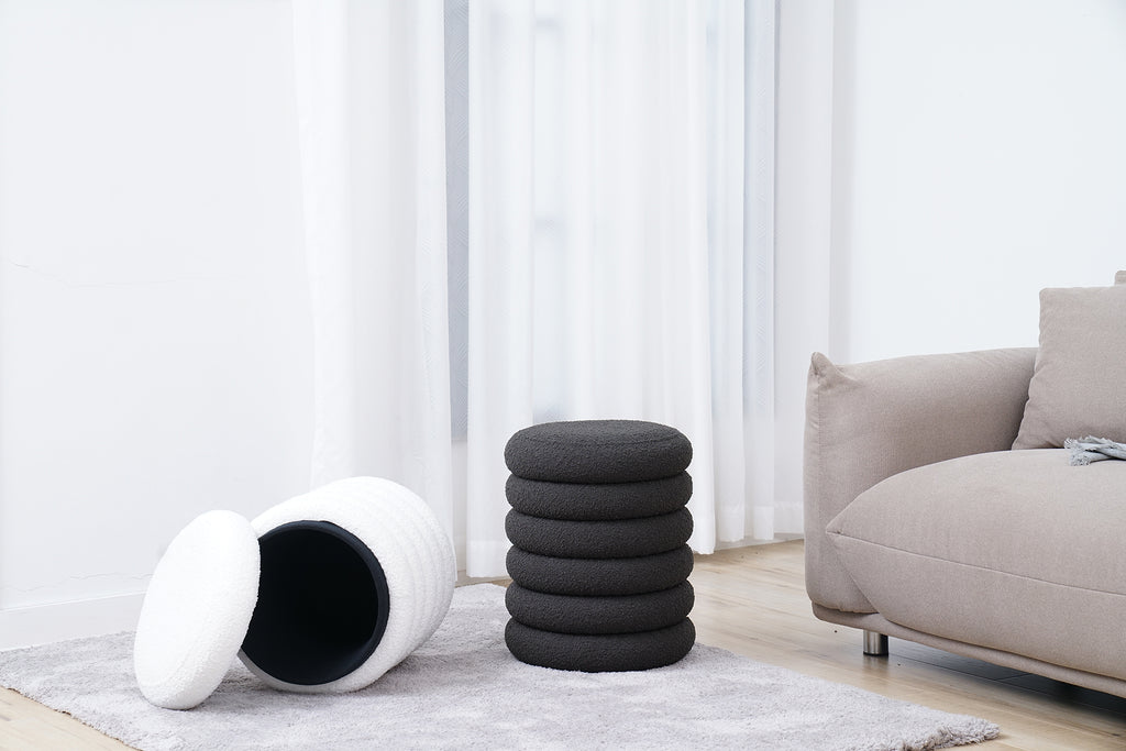 Sales Fever - Bouclé Sitzhocker Ø38 cm Weiß