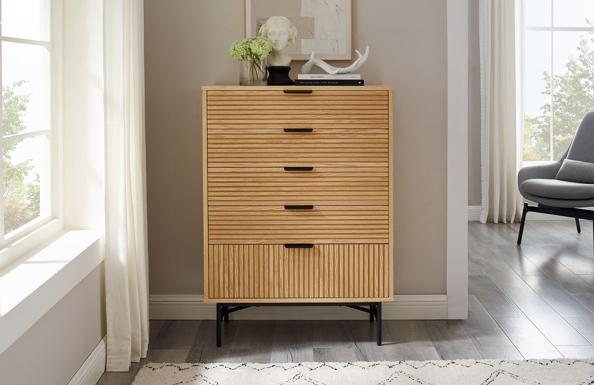 Sales Fever - Kommode hoch 80 cm Eiche Echtholzfurnier