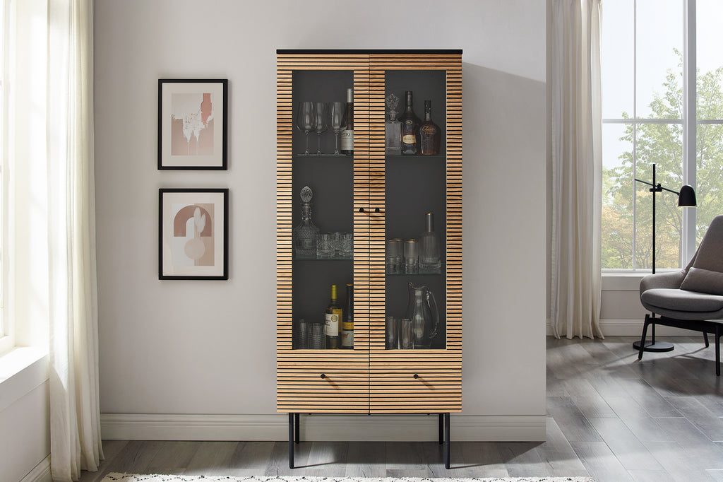 Sales Fever - Vitrine 2-türig Eiche Echtholzfurnier