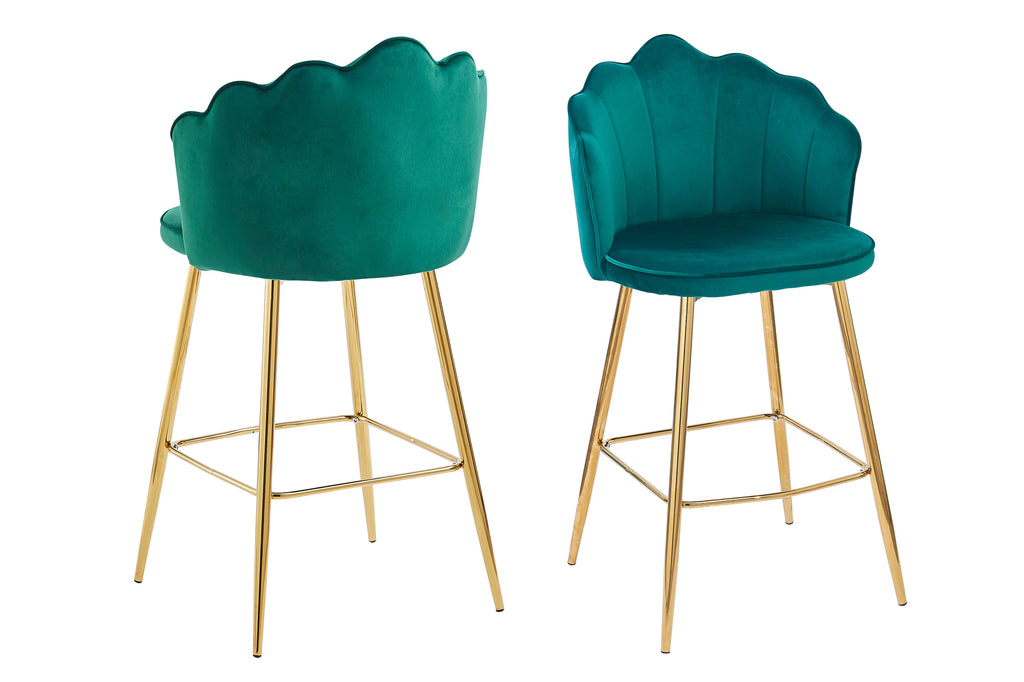 Sales Fever - Barhocker Muscheldesign 2er Set aus Samt Grün