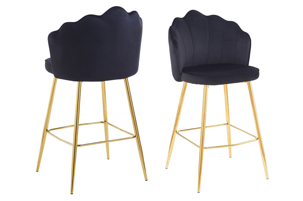 Sales Fever - Barhocker Muscheldesign 2er Set aus Samt Schwarz