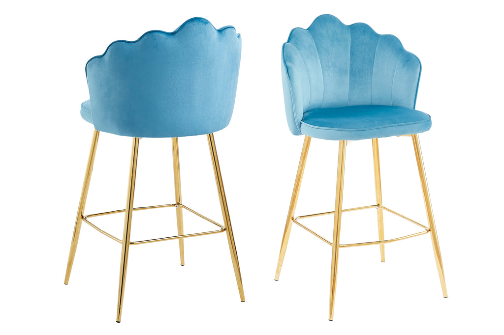 Sales Fever - Barhocker Muscheldesign 2er Set aus Samt Blau