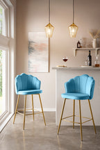 Sales Fever - Barhocker Muscheldesign 2er Set aus Samt Blau