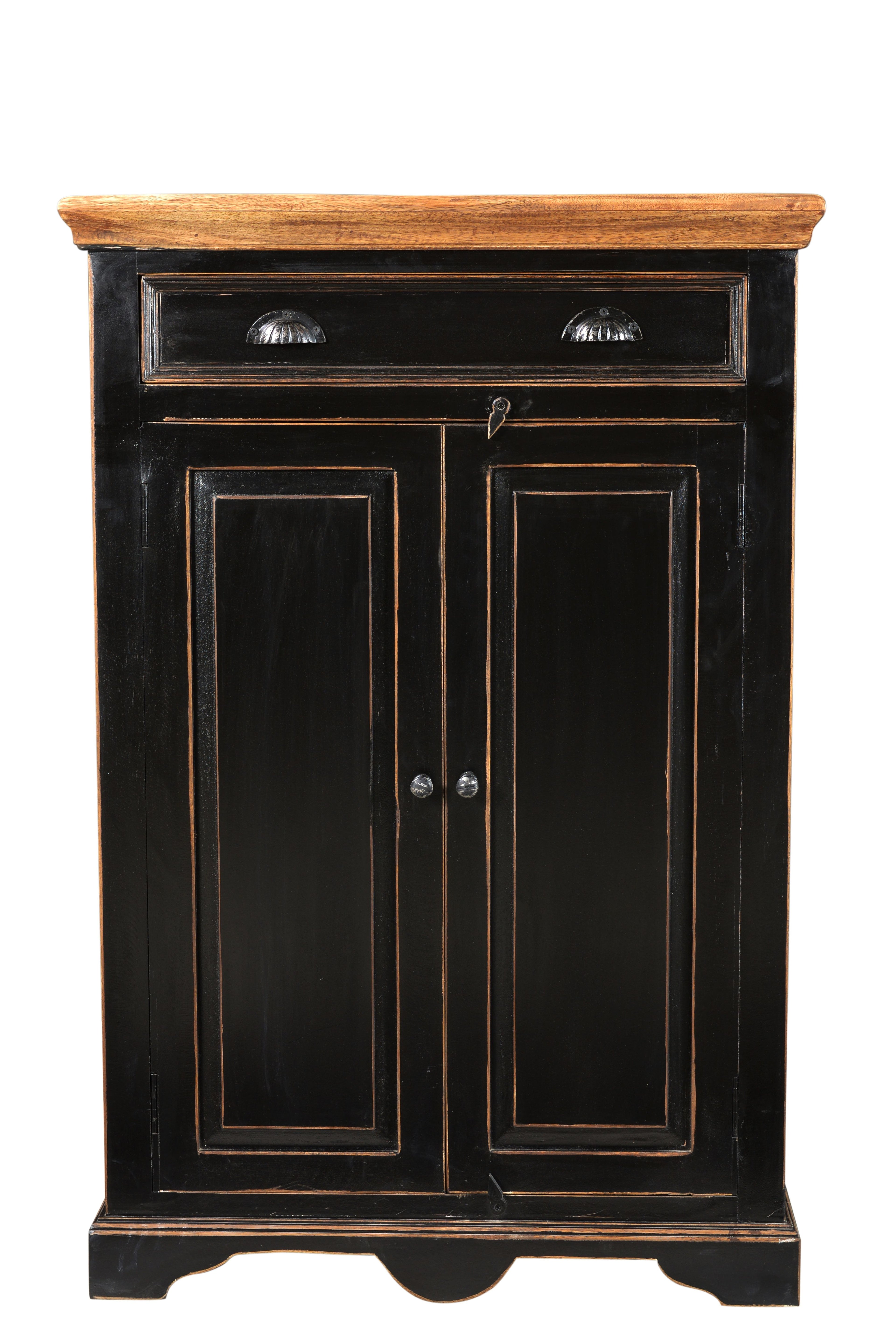 CORSICA Highboard – Schwarz mit honigfarbiger Deckplatte