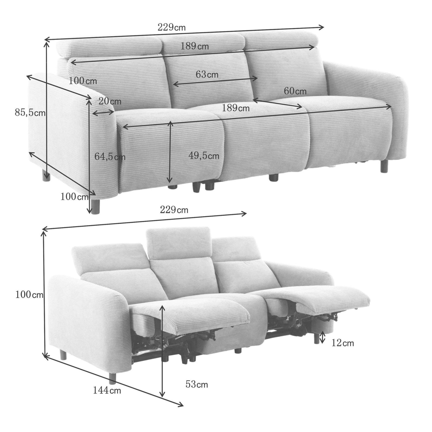 3-Sitzer mit manueller Relaxfunktion