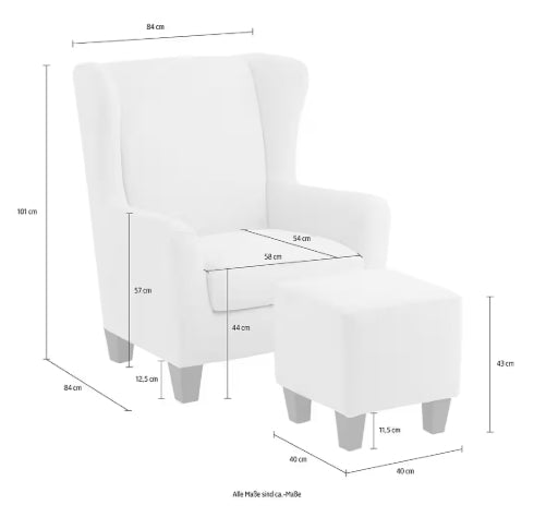 Ohrensessel + Hocker creme