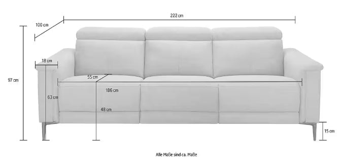 3-Sitzer Cognac m. elektr. Relaxfunktion Jahresstart Einzelstück / Posten Aktion
