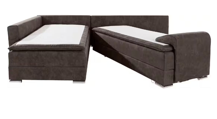 Ecksofa mit Dauer-Schlaffunktion + integrierten Boxspringbett 180x200cm