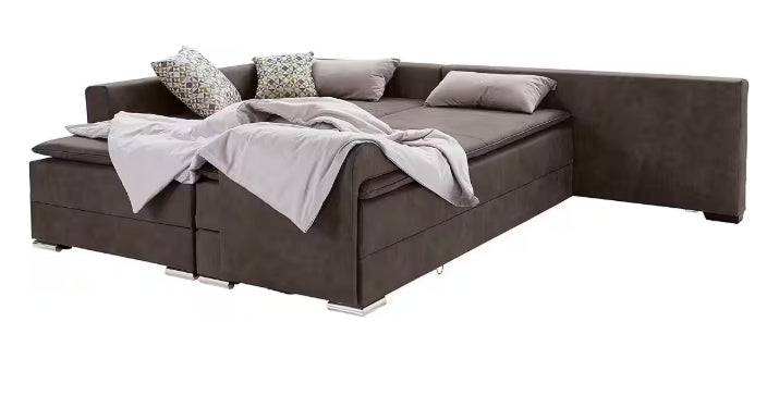 Ecksofa mit Dauer-Schlaffunktion + integrierten Boxspringbett 180x200cm