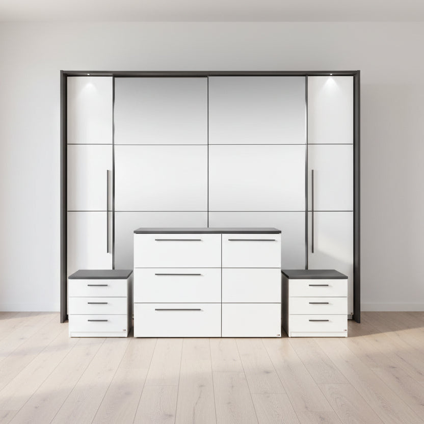 Schlafzimmerset 4tlg: Schwebetürenschrank, Kommode + 2 Nachtschränke