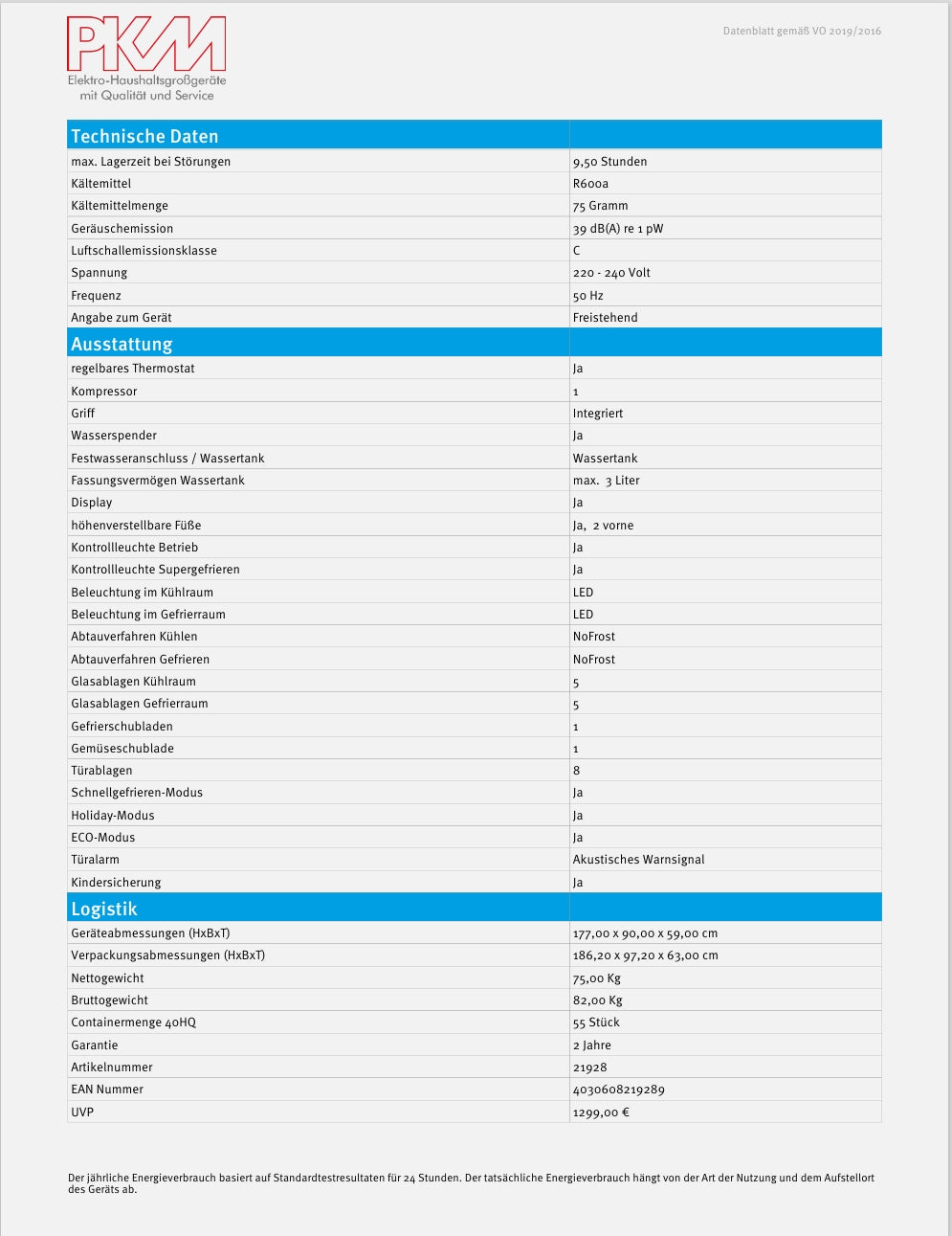 PKM Side by Side Inox Design SBS 288-151 EIXWD *E* NoFrost- mit Wassertank