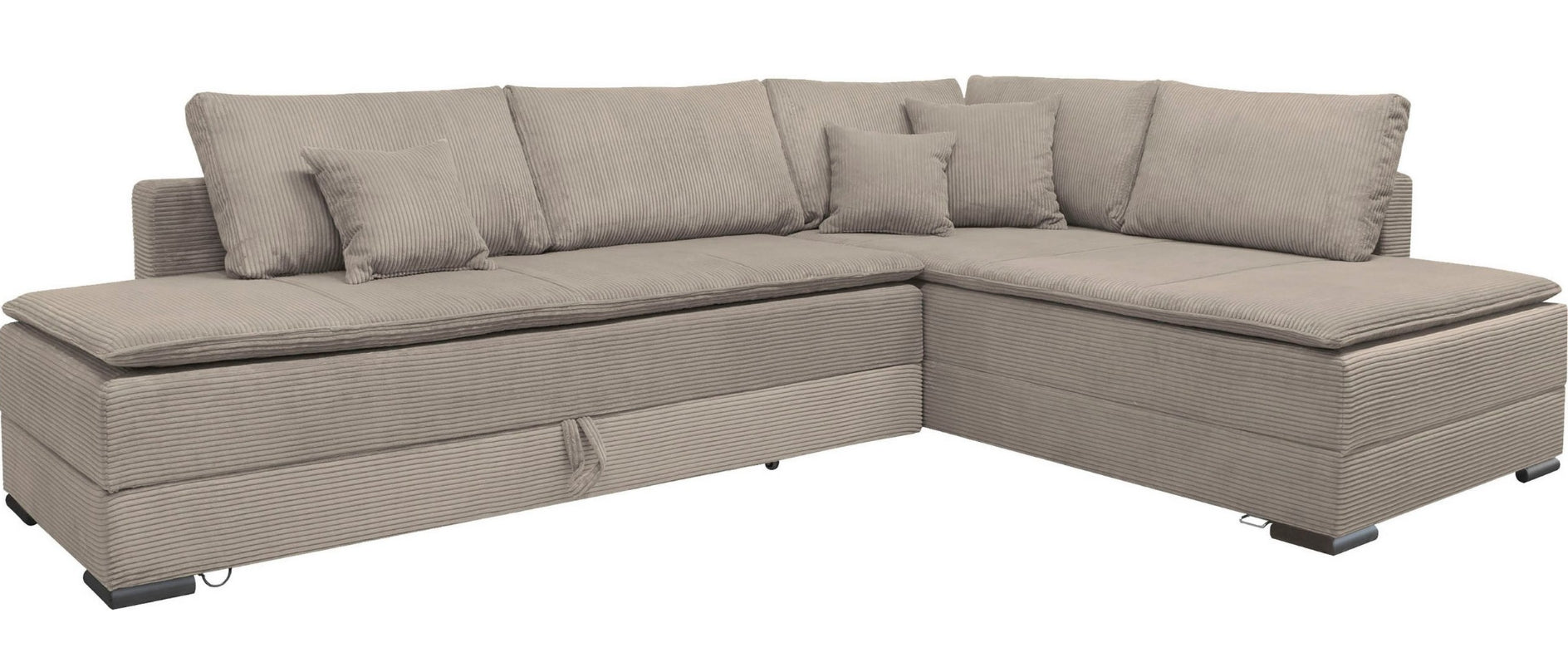 Ecksofa in taupe mit Dauer-Schlaffunktion + integrierten Boxspringbett 180x200cm