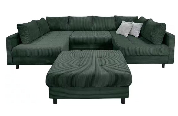 Wohnlandschaft inklusive Hocker in grün cord