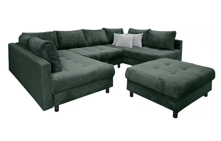 Wohnlandschaft inklusive Hocker in grün cord