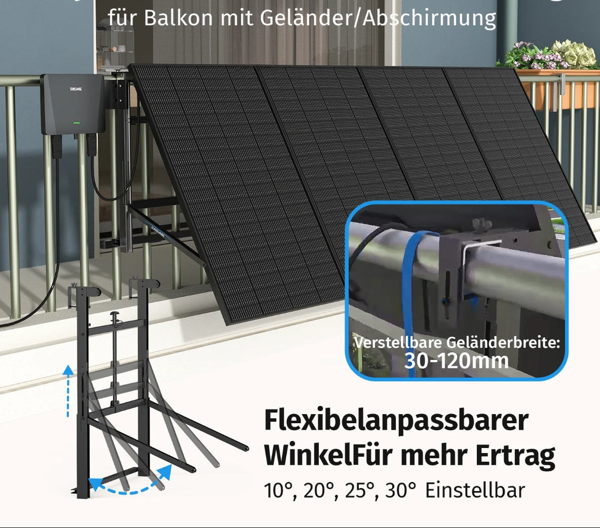 Ray Solarpanel Halterung Balkonreling Winkel einstellbar