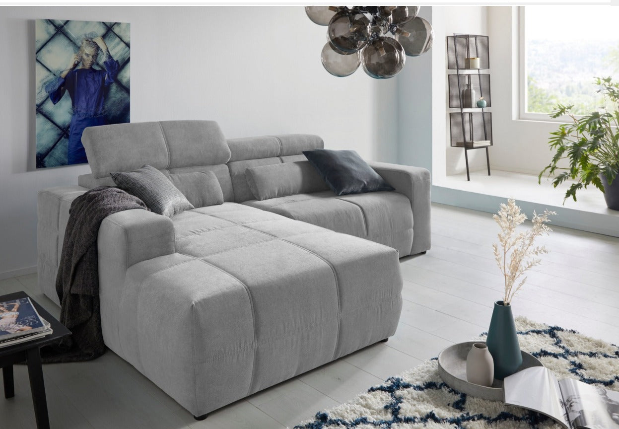 Ecksofa Brandon grau inkl. Kopfteilverstellung