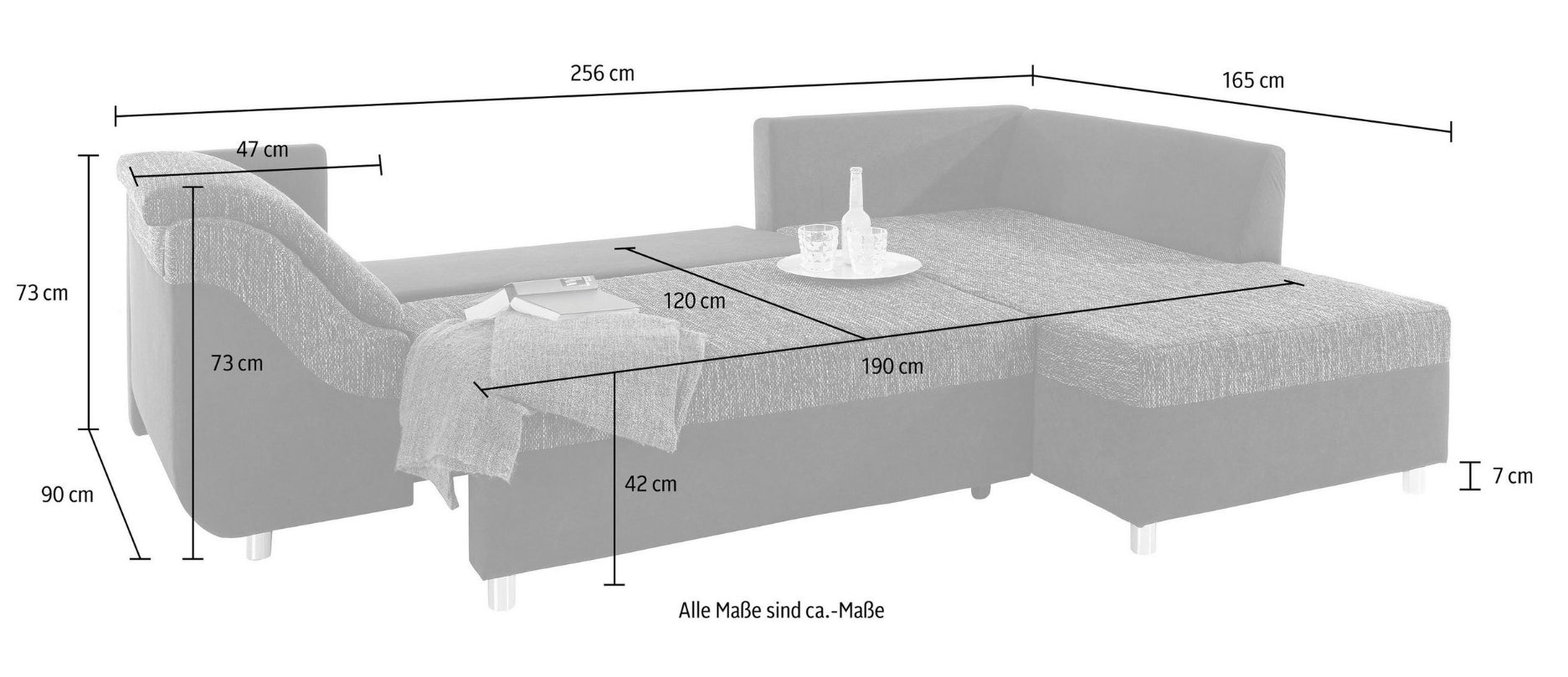 Ecksofa Sally L-Form anthrazit mit Schlaffunktion