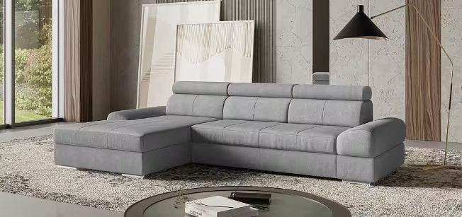 Ecksofa Broadway L-Form gau mit Bettfunktion
