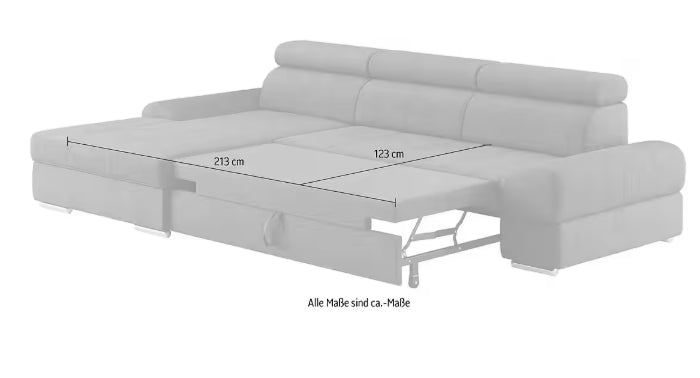 Ecksofa Broadway L-Form gau mit Bettfunktion