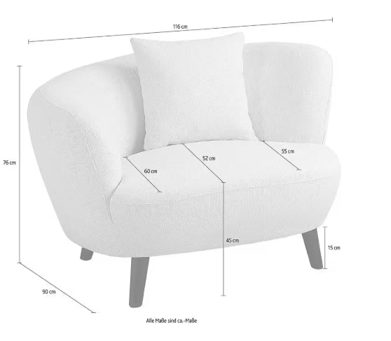 Nierensofagarnitur / Chaiselongue 2,5-Sitzer + 2-Sitzer + Loungesessel