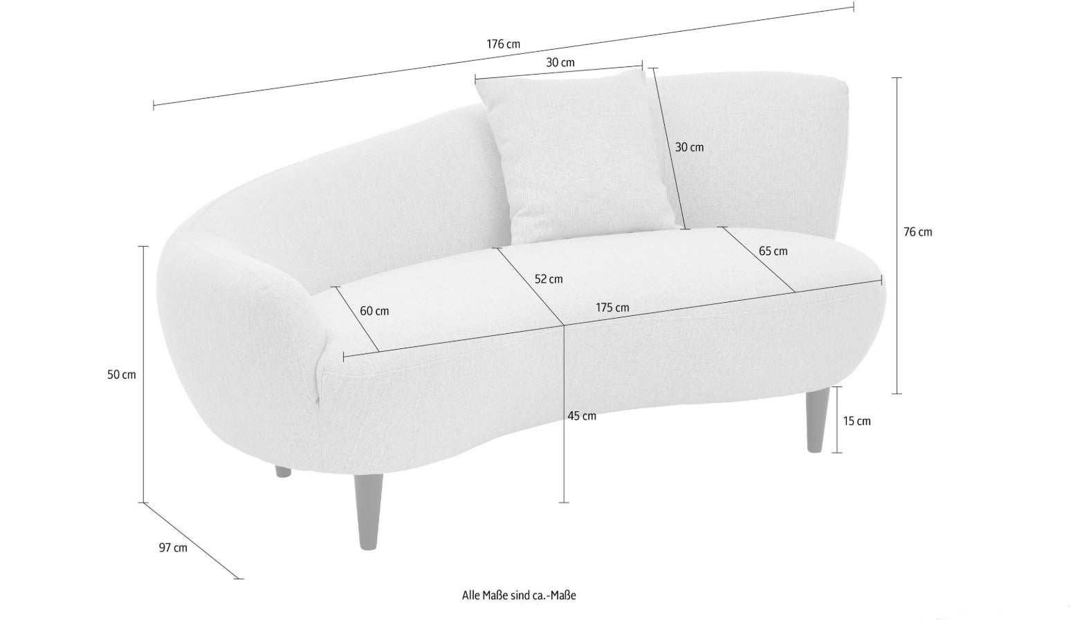 Nierensofagarnitur / Chaiselongue 2,5-Sitzer + 2-Sitzer + Loungesessel