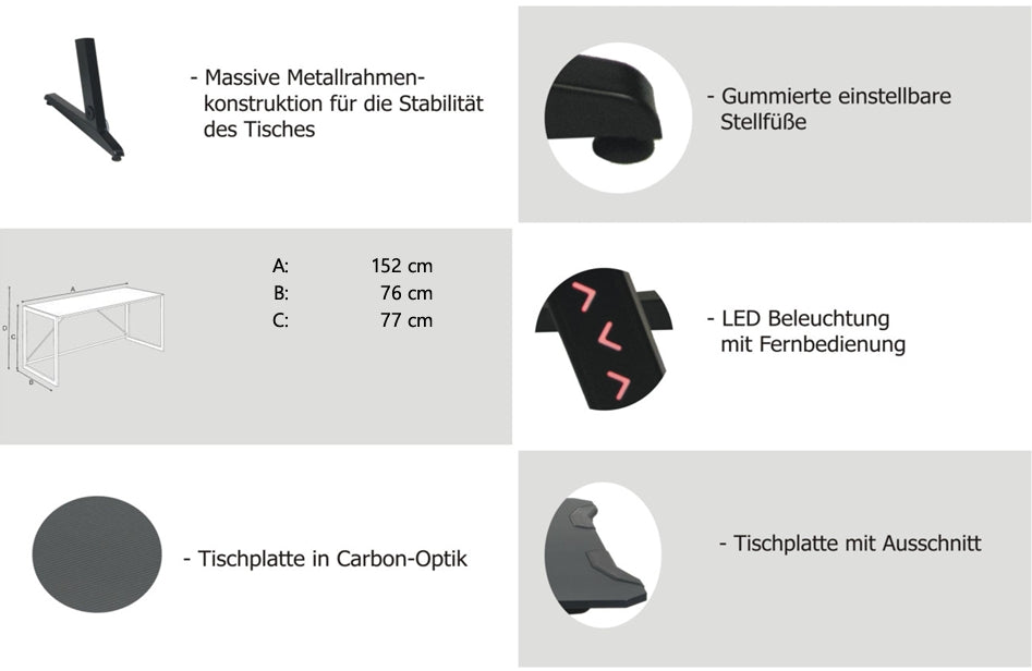 Gaming-Schreibtisch mit Led-Beleuchtung