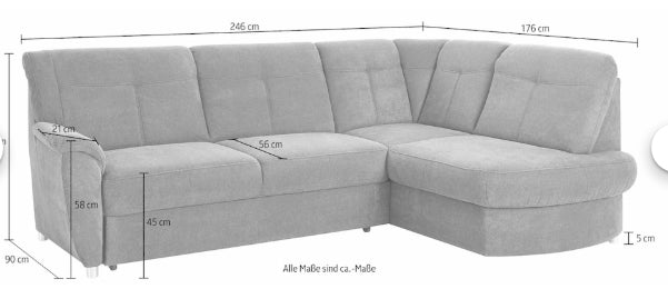 Ecksofa mit Bettfunktion und Ottomane rechts