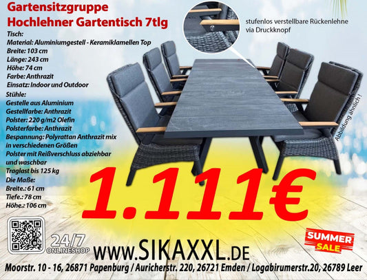 Outdoor Tischgruppe 7-teilig - Jetzt vorbestellen! Ca7 Tage Lieferzeit!!❤️❤️❤️