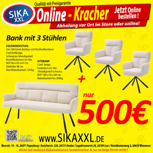 Bank mit 3 Stühlen Onlineknaller