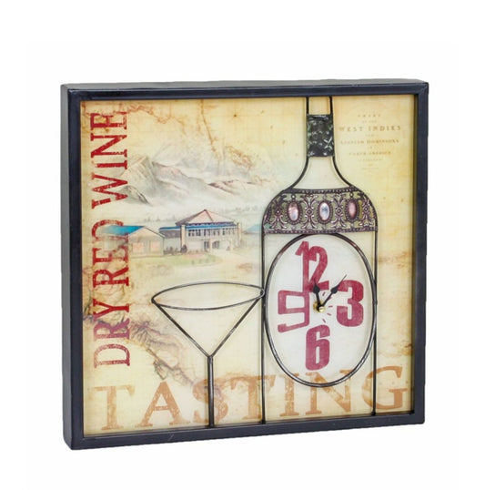Deko Wandbild Weinflasche mit Uhr