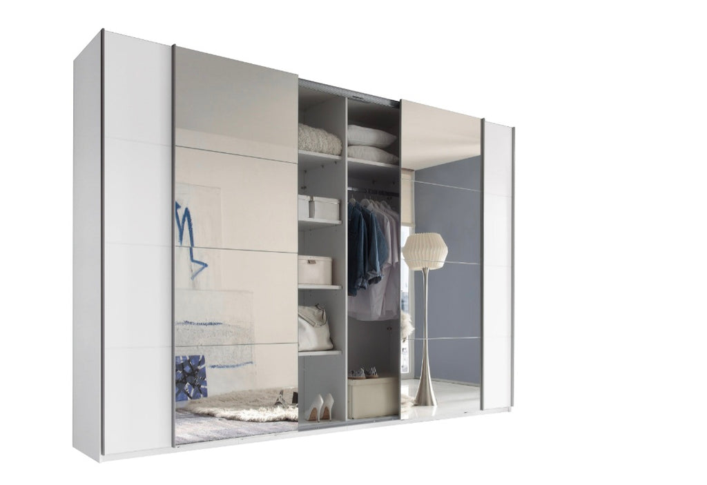 Schwebetürenschrank in 2 Farben mit Spiegeltür