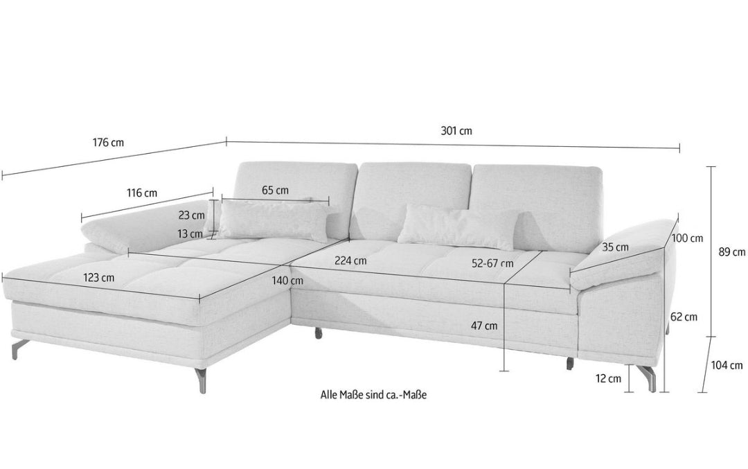 Ecksofa mit Sitztiefenverstellung