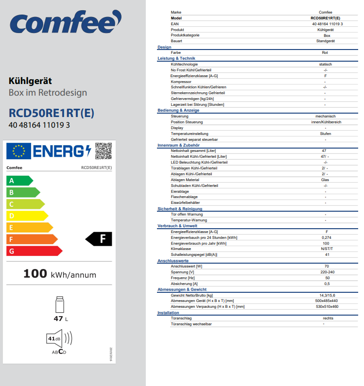 Comfee RCD 50 RE 1 RT !!inkl. 5Jahre Garantie!!