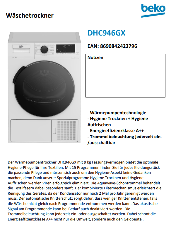 Beko DHC 946 GX !!inkl. 5Jahre Garantie!!