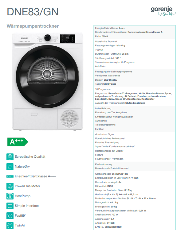 Gorenje DNE 83/GN !!inkl.5Jahre Garantie!!