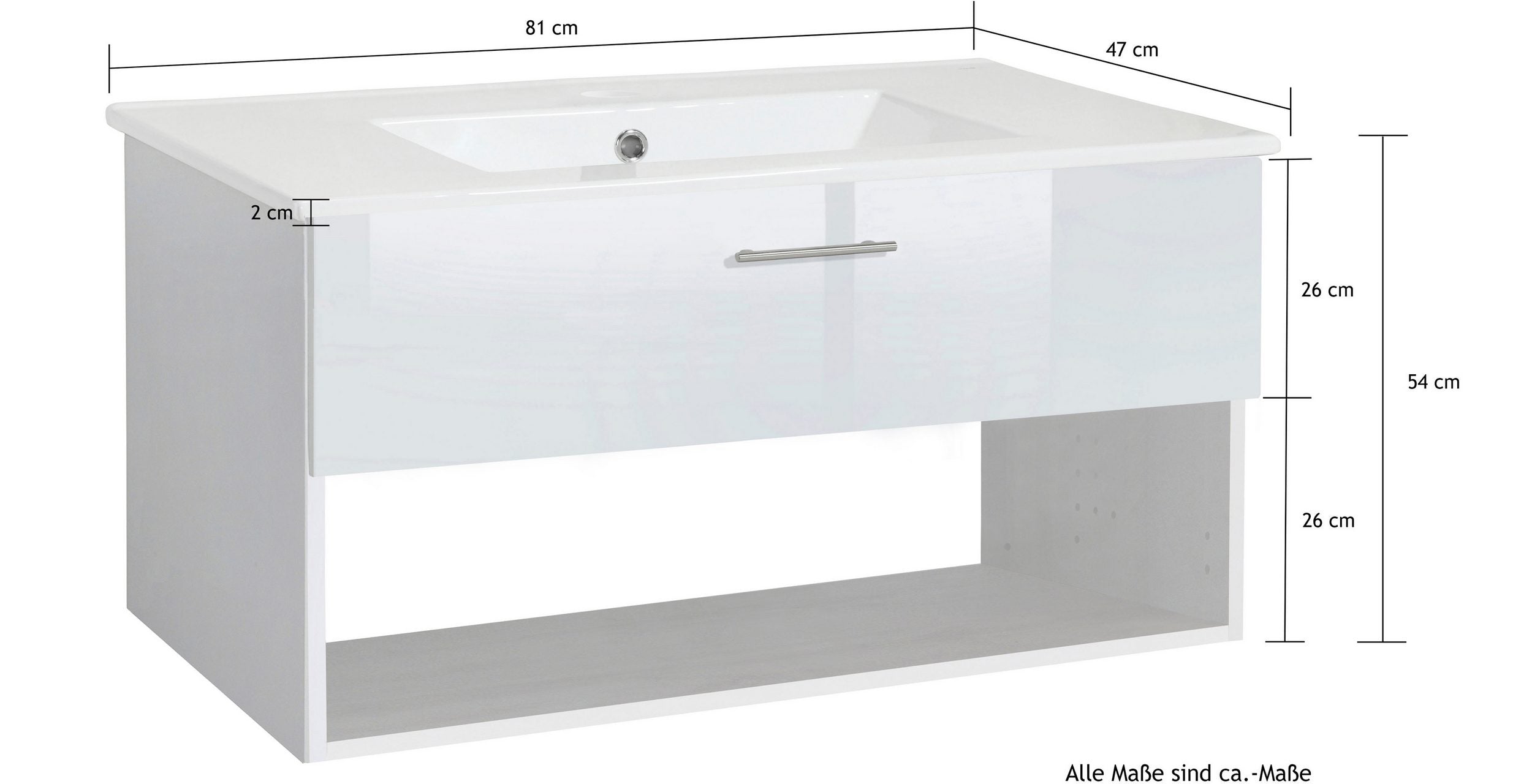 Waschbeckenunterschrank Trento Light Hochglanz klein