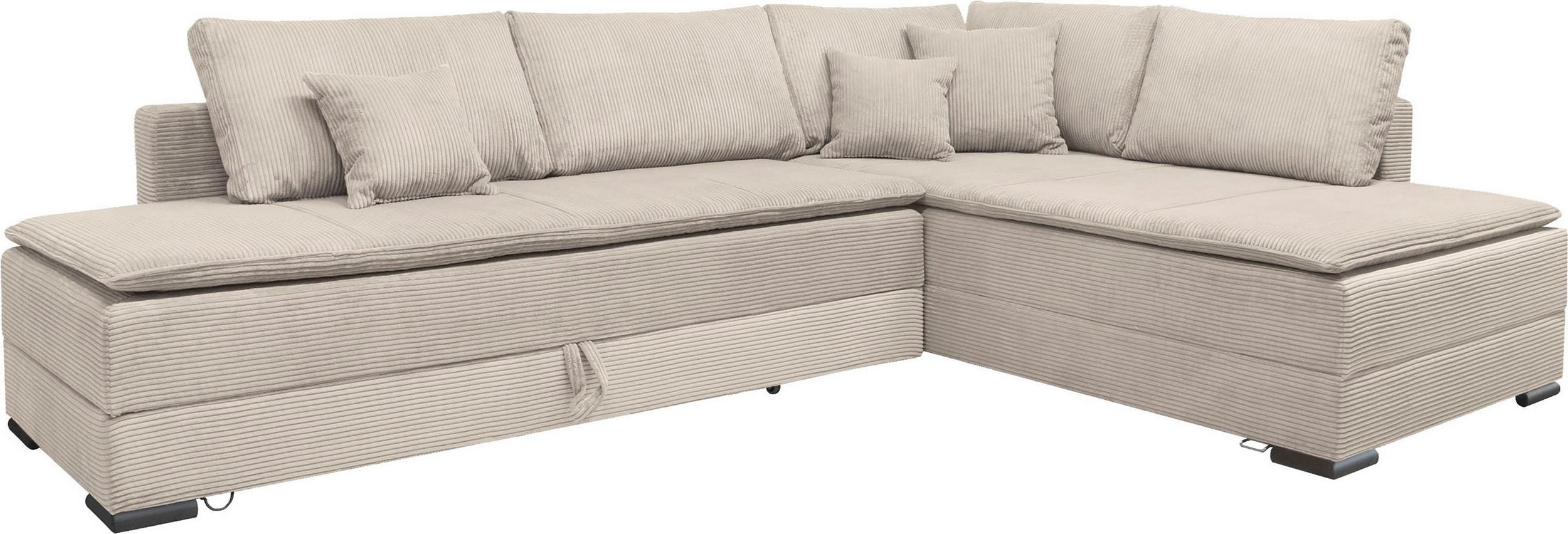 Ecksofa in taupe mit Dauer-Schlaffunktion + integrierten Boxspringbett 180x200cm