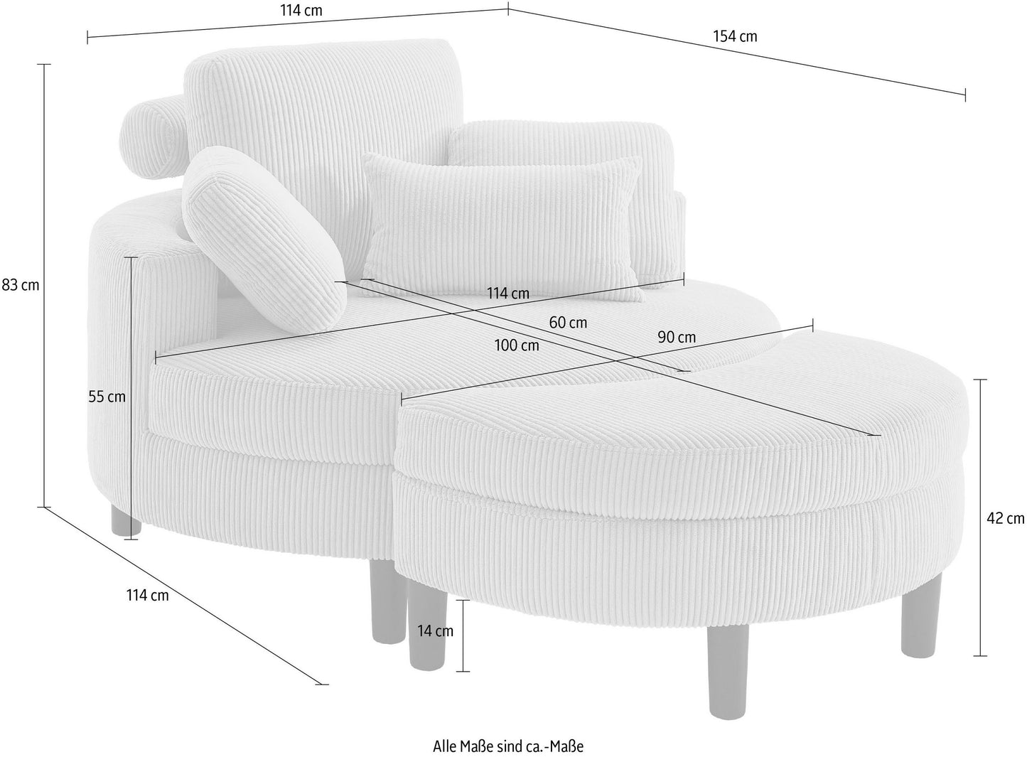 Rundsessel mit Hocker Struktur grob