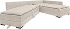 Ecksofa in taupe mit Dauer-Schlaffunktion + integrierten Boxspringbett 180x200cm