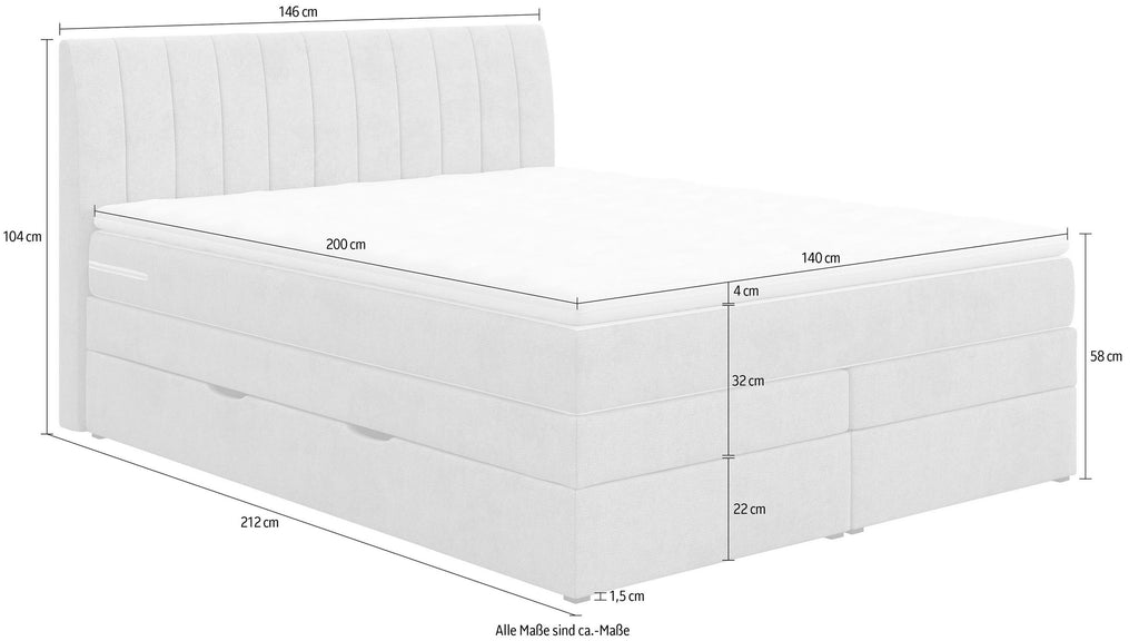 Boxspringbett 140cm Shark inkl. Bettkasten